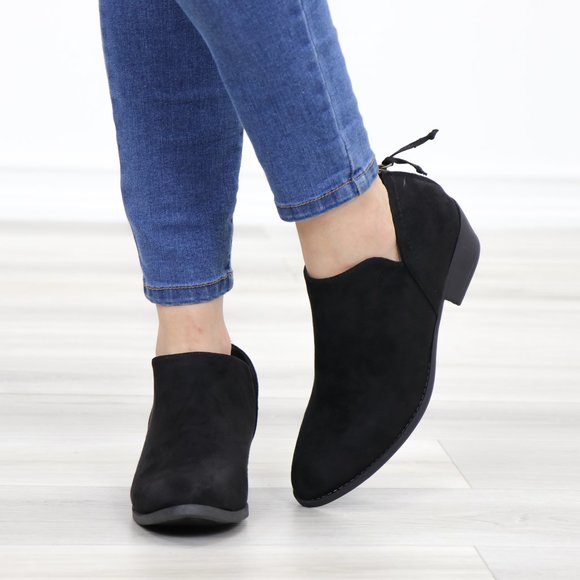 Black Vegan Suede Low Cut Ankle Booties - Picture 9 of 12